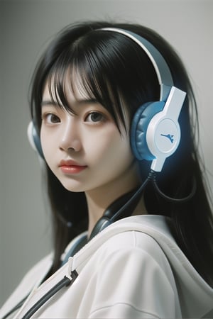 portrat young asian woman headphones futuristic world