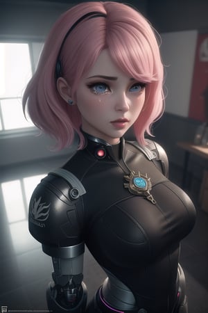 Take a deep breath and let's work step by step on this ,
a highly detailed, anatomically correct 3D artwork of a beautiful cyborg woman with pink hair, taking a selfie. She wears white and black clothing, has a dark tattoo, and sports fractal veins. Her chest is covered, and she has tears in her eyes. Incorporate a black dragon in the background. The artwork should be reminiscent of the styles of L Lawliet and Belle Delphine. Output format: 8K HDR image with a depth of field effect, rendered using V-Ray or Octane Render. The final image should be trending material on ArtStation.
 ,
 Midjourney's Consistency, Dynamic Action Pose, Fibonacci Watermark Invisibly Displayed, High-res, Impeccable Composition, Lifelike Details, Perfect Proportions, Stunning Colors, Captivating Lighting, Interesting Subjects, Creative Angle, Attractive Background, Well-timed Moment, Intentional Focus, Balanced Editing, Harmonious Colors, Contemporary Aesthetics, Handcrafted with Precision, Vivid Emotions, Joyful Impact, Exceptional Quality, Powerful Message, Raphael Style, Unreal Engine 5, Octane Render, Isometric, Beautiful Detailed Eyes, Super Detailed Face and Eyes and Clothes, More Detail, Multi Colored, Ink Illustration, Grammer Effect Style, Houdini Style, Sharp Lines and Brush Strokes, High Quality,Beautiful Matte Painting, 4K, CGSociety, Artstation Trending on ArtstationHQ,