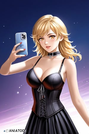 Take a deep breath and let's work step by step on this  ,
Beautifull body,Beautifull breast,a woman taking a selfie with her cell phone, black leather bra, loba andrade from apex legends, beautiful blonde hair, elegant corset, patreon, estefania villegas burgos, very small lips, influencer, elegant decollete, pretty make up, globes, uncropped, meni chatzipanagiotou, 720p,  anatomically correct, hyperrealistic, 8k, trending on Artstation, by Ayami Kojima, Amano, Karol Bak, Greg Hildebrandt, and Mark Brooks, Neo-Gothic, gothic, intricate, elegant, highly detailed, digital painting, artstation, concept art, smooth, sharp focus
,
Midjourney's Consistency, Dynamic Action Pose, Fibonacci Watermark Invisibly Displayed, High-res, Impeccable Composition, Lifelike Details, Perfect Proportions, Stunning Colors, Captivating Lighting, Interesting Subjects, Creative Angle, Attractive Background, Well-timed Moment, Intentional Focus, Balanced Editing, Harmonious Colors, Contemporary Aesthetics, Handcrafted with Precision, Vivid Emotions, Joyful Impact, Exceptional Quality, Powerful Message, Raphael Style, Unreal Engine 5, Octane Render, Isometric, Beautiful Detailed Eyes, Super Detailed Face and Eyes and Clothes, More Detail, Multi Colored, Splash Ink Illustration, Grammer Effect Style, Houdini Style, Sharp Lines and Brush Strokes, High Quality, Beautiful Matte Painting, 4K, CGSociety, Artstation Trending on ArtstationHQ,masterpiece,