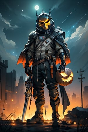 Take a deep breath and let's work step by step on this problem.expert consistency ,a skeleton in a suit with a sword and a skull in his hand is standing in the desert with a full moon in the background, Bastien L. Deharme, epic fantasy character art, concept art, fantasy art,1boy, aerial fireworks, armor, astronaut, aurora, boots, breastplate, cape, city lights, cloud, constellation, crescent moon, desert, dust, earth \(planet\), embers, fireflies, fireworks, full moon, galaxy, gauntlets, greaves, helmet, helmet removed, light particles, male focus, milky way, moon, moonlight, night, night sky, pauldrons, planet, shooting star, shoulder armor, sky, skyline, snow, snowing, solo, space, space craft, space helmet, standing, star \(sky\), star \(symbol\), starry background, starry sky, starry sky print, tanabata, tanzaku, telescope, weapon,High-res, impeccable composition, lifelike details, perfect proportions, stunning colors, captivating lighting, interesting subjects, creative angle, attractive background, well-timed moment, intentional focus, balanced editing, harmonious colors, contemporary aesthetics, handcrafted with precision, vivid emotions, joyful impact, exceptional quality, powerful message, in Raphael style, unreal engine 5,octane render,isometric,eyes,super detailed face and eyes and clothes,perfect depth,Better clothing,Jack o 'Lantern