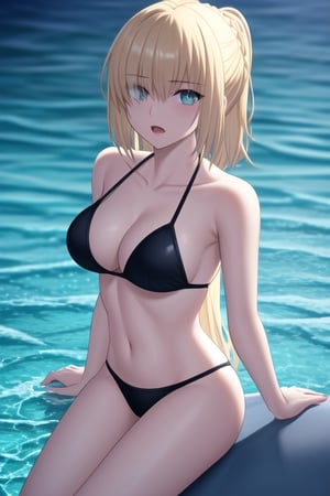 a cartoon of a phSaber in a bikini on a surfboard in the ocean , Ay-O, ocean, an anime drawing,1girl, bikini, black bikini, blonde hair, blue eyes, breasts, cleavage, phSaber, english text, hair ornament, hair over one eye, large breasts, long hair, navel, ocean, open mouth, solo, , swimsuit, very long hair, wading, water ,High-res, impeccable composition, lifelike details, perfect proportions, stunning colors, captivating lighting, interesting subjects, creative angle, attractive background, well-timed moment, intentional focus, balanced editing, harmonious colors, contemporary aesthetics, handcrafted with precision, vivid emotions, joyful impact, exceptional quality, powerful message, in Raphael style, unreal engine 5,octane render,isometric,beautiful detailed eyes,super detailed face and eyes and clothes,More Detail,phSaber,<lora:659111690174031528:1.0>