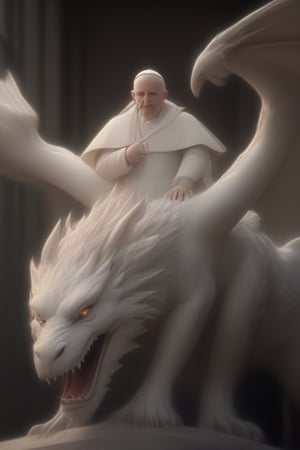 Pope Francis on top of a white dragon,High-res, impeccable composition, lifelike details, perfect proportions, stunning colors, captivating lighting, interesting subjects, creative angle, attractive background, well-timed moment, intentional focus, balanced editing, harmonious colors, contemporary aesthetics, handcrafted with precision, vivid emotions, joyful impact, exceptional quality, powerful message, in Raphael style, unreal engine 5,octane render,isometric,beautiful detailed eyes,super detailed face and eyes and clothes,<lora:659095807385103906:1.0>