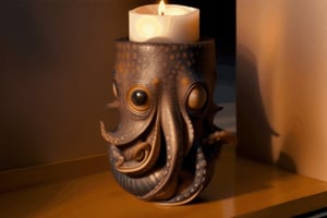 an octopus carved into a big candle, lifelike details 