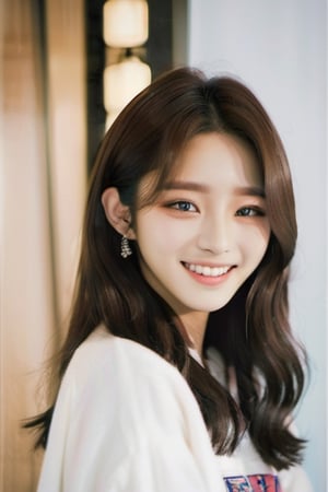 18 year old korean girl, korean pop idol style, beautiful face, smile