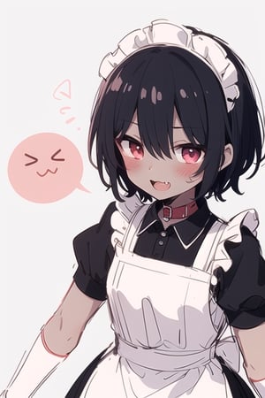 1girl, (blush:1.3),smile,cute,(small breast) ,(sketch_lines:1.4),white_background,Tomboy,:),black hair,maid_outfit, very_short_hair,cute_fang,(naughty_face:1.4),:3,:D,standing_up,(dark_skin_female:1.7),cat_girl,red_cat_collar,sfw,jk style,raidenshogundef,masterpiece