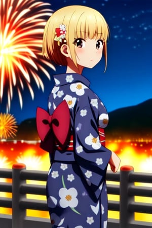  Japanese dress, night background, fireworks, yukata