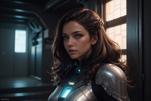 sci fi character art, cool artwork, futuristic style, in the style of 32k uhd, atey ghailan, geoff johns, dark yellow and gray, RAW,

extra long wavy brown hair, (futuristic dress, glowing dress), (detailed face, detailed body:1.2), (detailed eyes, sparkling:1.2), expressive face, tanned beige skin,

panasonic lumix s pro 50mm f/1.4, techpunk, knightcore, futuristic, (detailed background), detailed landscape, 

dynamic camera angle, from behind,

masterpiece, best quality, realistic, side light, volumetric light, rich colors, dramatic lighting, (full dual colour lighting:1.2), (hard dual colour lighting:1.4), fine detail, absurdres, extremely detailed, depth of field, ((realistic lighting)) ultra highres, (masterpiece:1.2), (ultra detailed), (best quality), intricate, comprehensive cinematic, magical photography, (gradients), colorful, 

(PnMakeEnh), Enhance,

artwork by sweetroll