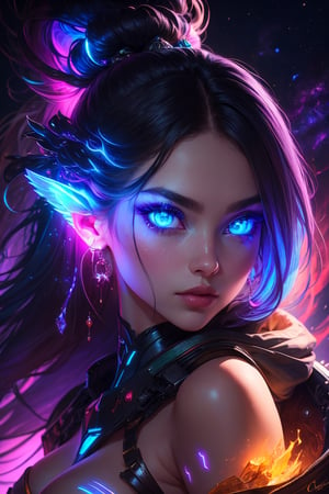 The guardian of the nebula A portrait of a girl with iridescent skin, her eyes reflecting the colors of a nearby nebula, surrounded by glowing, ethereal wisps of gas and dust, NSFW,
,xxmixgirl