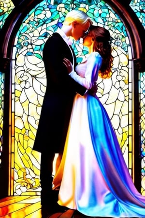 Draco malfoy and hermione granger,kiss,wedding dress,glass art