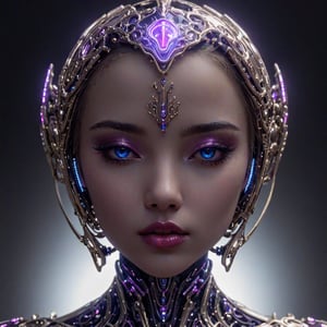 (masterpiece, best quality, ultra-detailed:1.2), 1girl, ombre lips, perfect curves, (cyborg:1.1), cybernetic ornaments and jwellery