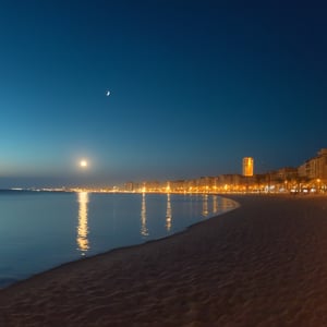  A walk along the beach at Barceloneta at night, with the moon reflecting on the calm waters, city lights in the distance, and the sound of waves gently hitting the shore. The sky is clear, and the ambiance is serene. hd quality, natural look --ar 1:1 --v 6.0






