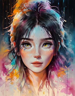 samdoesarts style a woman by agnes cecile, luminous design, pastel colours, ink drips, autumn lights  
