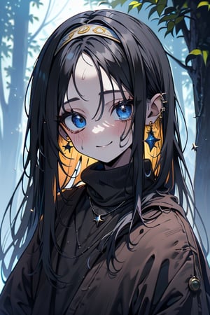 black hair, blue eyes, yellow attush, friendly face, headscarf, little girl, happy smile, bangs, in the forest at night, masterpiece, star earrings, detailed, high quality, absurd , strongest human being of all, bearer of the hope of the world, long hair, necklace of scales,perfect face,8 year old girl,
,best quality,Poor thing, dirty clothes, mud on the face.
