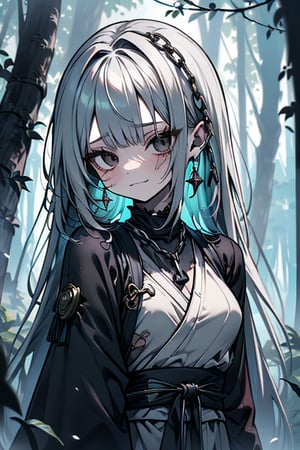 white hair, black eyes, dirty and poor black kimono, sad face, lost, sad smile, slave, chains, bangs, in the forest at night, high quality, absurd, the human who longed for freedom, long hair, masterpiece, excellent quality, excellent quality, perfect face,teenager, small breasts, 16 year old appearance,scars, depressed, poor, torn clothes.


