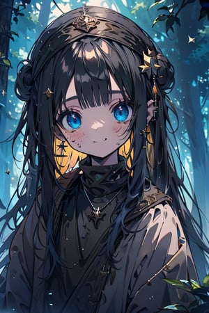 black hair, blue eyes, yellow attush, friendly face, headscarf, little girl, happy smile, bangs, in the forest at night, masterpiece, star earrings, detailed, high quality, absurd , strongest human being of all, bearer of the hope of the world, long hair, necklace of scales,perfect face,8 year old girl,
,best quality,Poor thing, dirty clothes, mud on the face.
