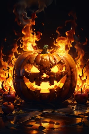 Jack o 'Lantern with fire apple's logo