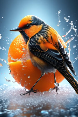Highly detailed, 4K, Masterpiece, a little bird made of a fresh orange that has been cut open, photo-realistic techniques --ar 2:3 --stylize 400,LegendDarkFantasy
