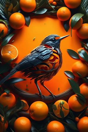 Highly detailed, 4K, Masterpiece, a little bird made of a fresh orange that has been cut open, photo-realistic techniques --ar 2:3 --stylize 400,LegendDarkFantasy