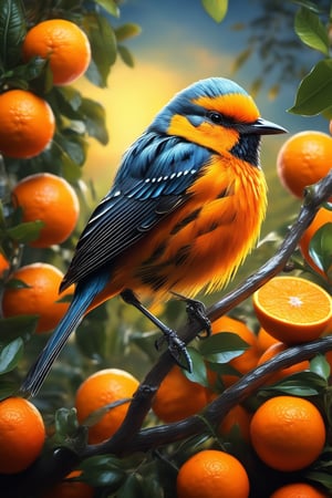 Highly detailed, 4K, Masterpiece, a little bird made of a fresh orange that has been cut open, photo-realistic techniques --ar 2:3 --stylize 400,LegendDarkFantasy