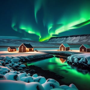 A breathtaking view of the Northern Lights shimmering over a snowy Icelandic landscape,DonMR31nd33rXL