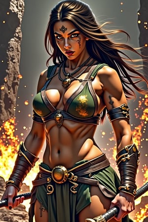 Angry Savage Barbarian woman with sexy body Tall Muscular Ready to attack,ct-savaga,Spider spirit Fourth sister, detail, beautiful, masterpiece, 16k