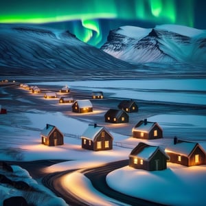 A breathtaking view of the Northern Lights shimmering over a snowy Icelandic landscape,DonMR31nd33rXL