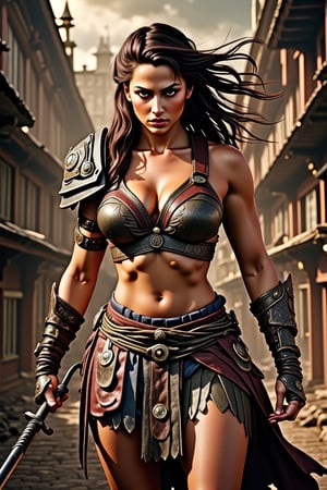 Angry Savage Barbarian woman with sexy body Tall Muscular Ready to attack,ct-savaga, detail, beautiful, masterpiece, 16k