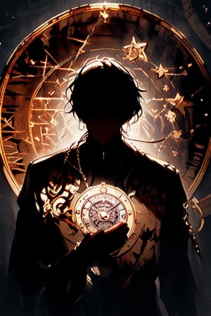 (Best quality, high resolution, ultra detailed, realistic: 1.37), Silhouette of a man holding a striking pocket watch, surrounded by flowers, and snakes of all kinds, Illustrative representation, Intricate details, mysterious atmosphere, vibrant colors, Dynamic lighting, Gothic style,Dan Heng (Honkai Star Rail),Circle