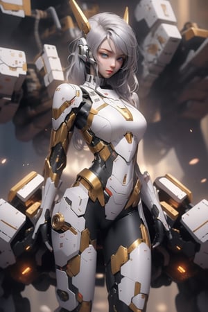 beautiful girl future green eyes pretty eyes beautiful silver hair face preurity 4k tight red and black suit pretty breasts mecha mechanism on her thighs with energy generators for speed use a futuristic submachine gun,PD-802