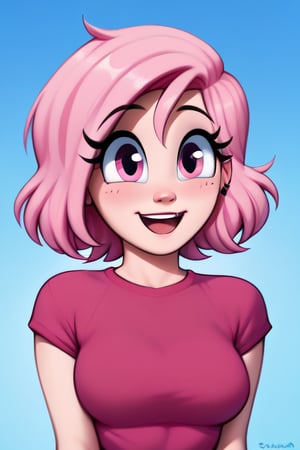 saymanart style, score_4_up, score_5_up, score_6_up, score_7_up, score_8_up, score_9, pink_hair, pink_eyes, medium_hair, medium_breasts, good_hands, good_face, happy, joyful, excited,