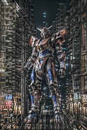 gundam giant, background is hong kong, night