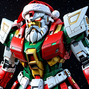 Christmas, GUNDAM, Santa Claus body,Extreme Detailed, full moon, christmas tree