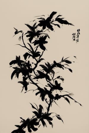 shukezouma, negative space, , shuimobysim , ,a branch of flower, traditional chinese ink painting, ,