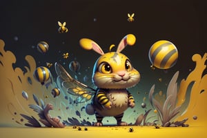 Imagine a creature that combines the delicate beauty of a bee with the cuteness of a bunny. Its wings are made of shimmering chitin, and its body is adorned with bold yellow and black stripes. It is flying through a surreal landscape, reminiscent of Tim Burton's twisted imagination, with Blowballs (blowballs:1.3) that seem to be straight out of a dream. (yellow black stripes:1.4), (bunny eas and bee transparent chitin wings:1.4), (photo HDR 8K) ,painting magic,  (splendid environment of tensor art),  perfect contrast,  (correct sharp photorealistic environment),  (highly detailed bacgroung),  detailed,  (masterpiece,  best quality:1.3) chuppy_fat:2,  looking viewer,  (Ultrasharp,  8k,  detailed,  ink art,  stunning,  vray tracing,  style raw,  unreal engine),  High detailed , Color magic,  Saturated colors,  game icon