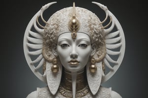 symmetrical portrait of surreal abandoned sculpture of white egyptian horus as female queen with a splashing coloration of Alberto Seveso, covered with white tentacles white flesh white meat on white exoplanet,soft bloom,dream - like heavy mysterious atmosphere,in the wastelands, baroque landscape,perfect composition,beautiful detailed intricate insanely detailed octane,unreal engine 5,8k artistic photography,photo realistic,soft natural volumetric cinematic perfect light,chiaroscuro,award - winning photography, ((tsutomu nihei, Bastien Lecouffe Deharme,  iris van herpen and wangechi Mutu)), art forms of nature by ernst haeckel,  art nouveau,  symbolist,  Kinetic Art,  visionary,  gothic,  (((Horus egyptian mythical being:1.4))),  neo - gothic,  pre - raphaelite,  fractal lace, intricate mythical botanical,  ai biodiversity,  surrealism,  hyper detailed ultra sharp octane render,  (Audrey Kawasaki,  Anna Dittmann:1.4),  known for their captivating and atmospheric pieces. The overall effect of the image is ethereal,  as if the woman is enveloped in glowing stardust,  created expertly by artist W. Zelmer. The image is of exceptional quality,  showcasing the fine details and masterful blending of colors,