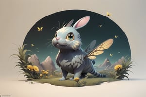A unique flying creature, part bee (yellow black stripes) and part bunny (bunny eas and bee wings), takes flight above a Tim Burton-esque landscape filled with fantastical dandelions, (photo HDR 8K) ,painting magic,  (splendid environment of tensor art),  perfect contrast,  (correct sharp photorealistic environment),  (highly detailed bacgroung),  detailed,  (masterpiece,  best quality:1.3) Animal,  chuppy_fat:2,  looking viewer,  (Ultrasharp,  8k,  detailed,  ink art,  stunning,  vray tracing,  style raw,  unreal engine),  High detailed , Color magic,  Saturated colors,  game icon