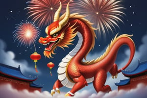 text"Happy 2024",masterpiece, a red dragon,chinese new year, fireworks 