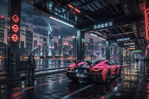 cyberpunk city,neon lights,hypercars,buildings,scenery,cityscape