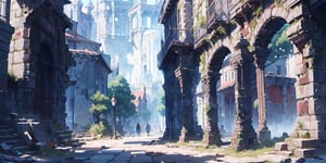  （high quality：1.5） nodf_lora, castle hall, 
city ​​street,（square：1.3）,stairs, ruins, pillar, scenery, Castle ruins in the background,cinematic lighting ,FFIXBG,Rococo style,no_humans,breakdomain,beautyniji,ff8bg,YAMATO