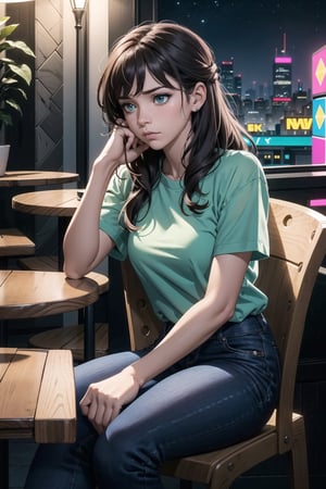 vibrant colors, female, masterpiece, sharp focus, best quality, depth of field, cinematic lighting, ((solo, one woman )), (illustration, 8k CG, extremely detailed), masterpiece, ultra-detailed, "Nightfall Weariness: Colorful Solitude" In the dimly lit ambiance of a nightclub, a weary girl seeks solace on a chair, her exhaustion evident in the lines of her tired face. Brown hair cascades in disarray, framing eyes that tell a dual story—one in deep violet, the other in a vibrant shade of green. Clad in a colorful shirt and black pants, she sits with a phone in hand, capturing a moment of solitude amid the energetic beats of the night. The contrast of her colorful attire against the dark background mirrors the juxtaposition of weariness and the lively atmosphere around her. "Nightfall Weariness" paints a poignant picture of a tired soul finding a moment of respite in the midst of the vibrant nightlife, embodying the complexities of modern existence,midjourney
,Realism,Portrait