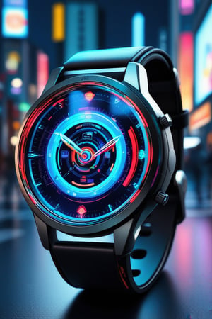 A futuristic smartwatch with a holographic interface, advanced technology