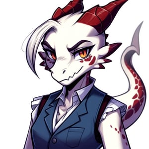 androgynous, kobold, upper body, vest, portrait, white background, re zero