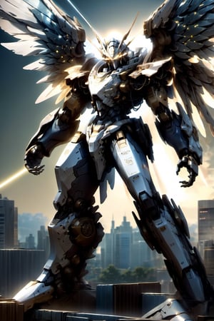 , (masterpiece, best quality:1.3),extremely high detailed, intricate, 8k, HDR, wallpaper, cinematic lighting ,(universe), glowing, armor, glowing eyes, mecha, large wings, ,mecha