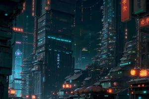 A futuristic asian city landscape with a robot working in a stall, Atmospheric, Cyberpunk, Ambient, Sci Fi, Inspired by Bladerunner and Ghost in the Shell,night city, closeup view, street view, ((Asian logographics on buildings)),eggmantech,