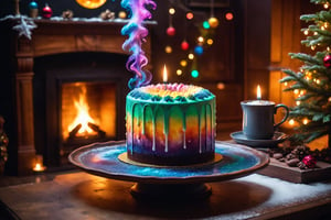 foodtography, (glowing cosmic nebula galaxy cake with arcane icing:1.3), multicolored steam rising from a radiant cosmic plasma swirling aurora nebula galaxy as a delicious (glowing cake:1.3) on an antique coffee table in a cozy mystical living room, cinematic still shot, internal gel lighting inside cake,dramatic lighting, 3 point lighting, flash with softbox, cinematic colors,, Leica SL-2 120mm f/2.8, realism, photo, hyperrealistic, film grain, Neutral-Density-Filter, deep Focus, cinema quality, RAW image, christmas theme, christmas tree, warm fireplace, cozy atmosphere
,aw0k magnstyle