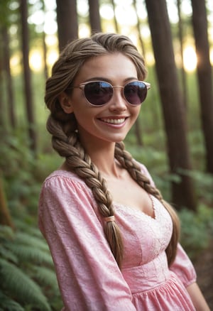 score_9_up, score_8_up, score_7_up, cinematic photo, dramatic lighting, dynamic pose, Princess Rapunzel in a royal pink dress, aviators sunglasses, happy smile, thick braid, cyberpunk, yellow_sun, forest background,sunrise,More Reasonable Details, aesthetic erotic photography, vivacious, hubggirl
BREAK
professional color grading with DaVinci Resolve, 8k, by artgerm