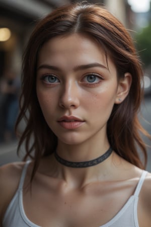(ultra realistic,best quality),photorealistic,Extremely Realistic, in depth, cinematic light, RAW photo, hyper-detailed street photography, hubgwomen,hubg_beauty_girl,hubggirl,extremely beautiful women, French-Japanese-Filipina,

medium hair, detailed face, detailed nose, woman wearing tank top, freckles, choker, smirk, tattoo, dilated pupils, pupils, red hair, blue eyes,

full body photo, 3 point lighting, flash with softbox, 12k, UHD, HDR, cinematic shot with ARRIFLEX 35 BL, Canon K35 Prime Lenses, hdr, smooth, sharp focus, high resolution, award winning photo, 35mm, f11, bokeh,

Aesthetic composition inspired by greg rutkowski, MidJourney v6, intricate background, More Reasonable Details, photorealistic