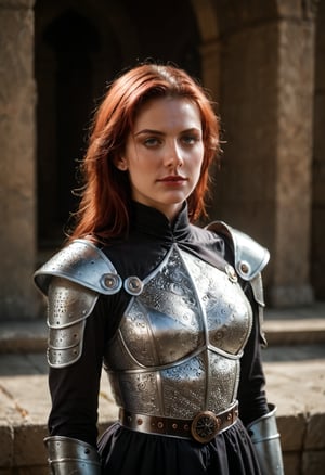 score_9,score_8_up,score_7_up, photorealistic
BREAK
full shot of a confident red-haired female adventurer in medieval attire standing against a backdrop of a ((futuristic, geometric, neon-lit landscape)), gothic art style, dark and moody, intricate details, rich colors, dramatic lighting, ornate patterns, medieval inspired, mysterious atmosphere, high contrast, artistic and elegant. She wears a high collar black dress, armored dress, travel dress, slit dress, plate armor, brigandine, shoulder armor, silver belt, armored boots, gauntlets
BREAK
EyeDetail-SDXL, fFaceDetail-SDXL, perfect hands

highly detailed,detailed skin,highly detailed face and eyes,detailed face, detailed nose, detailed eyes,depth of field,film grain,backlighting, Neutral-Density-Filter, flawless clarity, brightly lit,
