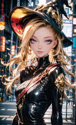 Red eyes, evil, golden, shiny, gold hair,High detailed ,midjourney,perfecteyes,Color magic,urban techwear,hmochako,better witch,witch, witch,Long hair ,long hair