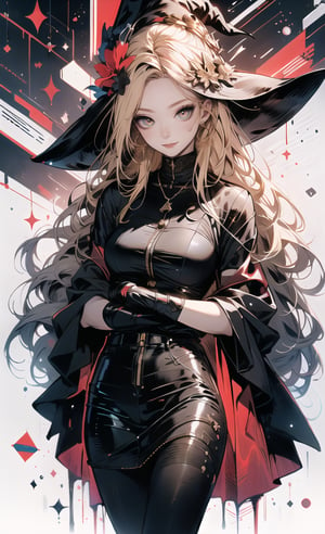 Red eyes, evil, golden, shiny, gold hair,High detailed ,midjourney,perfecteyes,Color magic,urban techwear,hmochako,better witch,witch, witch,Long hair ,long hair